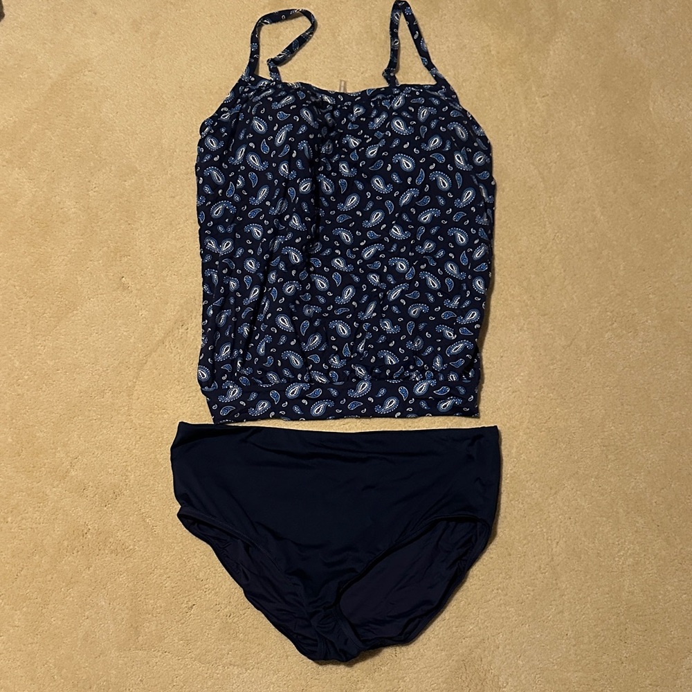 Lands' End Navy Paisley Women's Swim Set